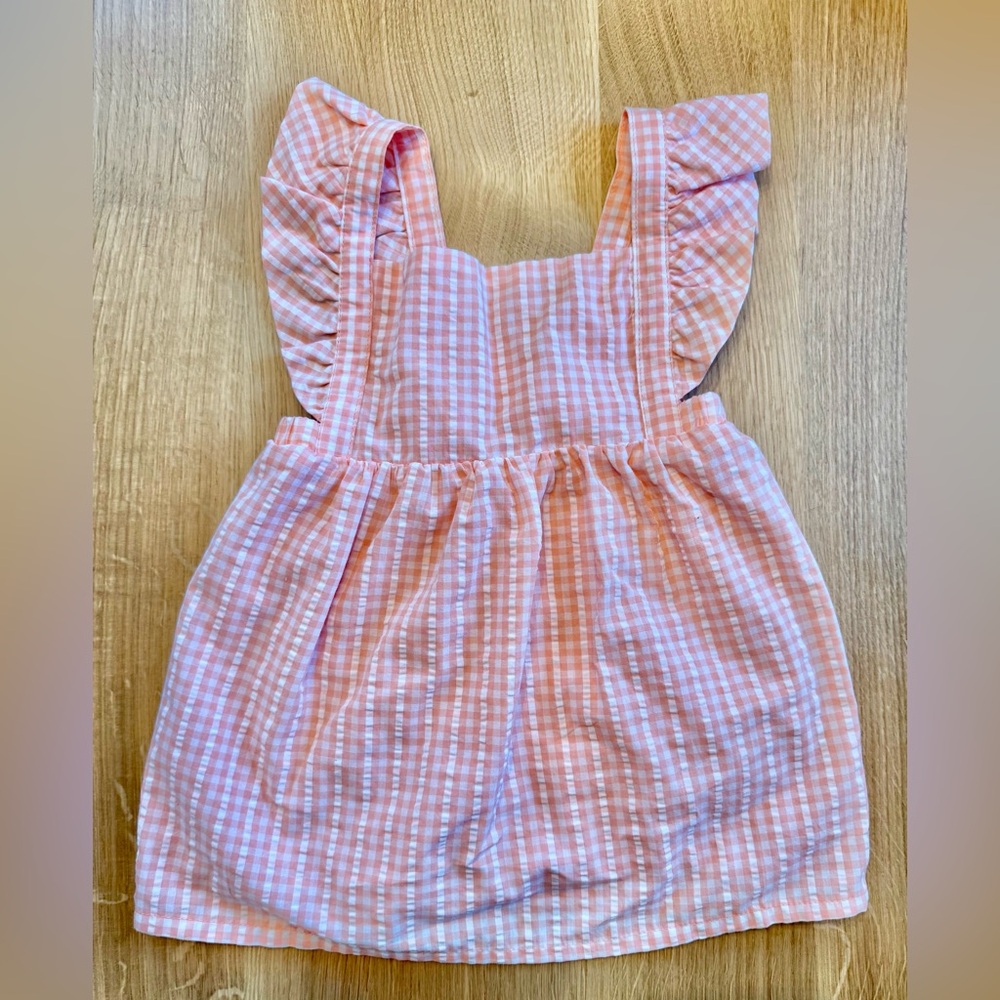 Carter's Coal/Peach Gingham Dress 9 Months Runs big!
